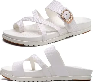 KuaiLu Womens Orthopedic Sandals With Comfortable Arch Support Cushion Yoga Mat Slides Fashion Summer Beach Flat Sandles Adjustable Open Toe Travel Outdoor Plantar Fasciitis Flip Flops US Size 5-11