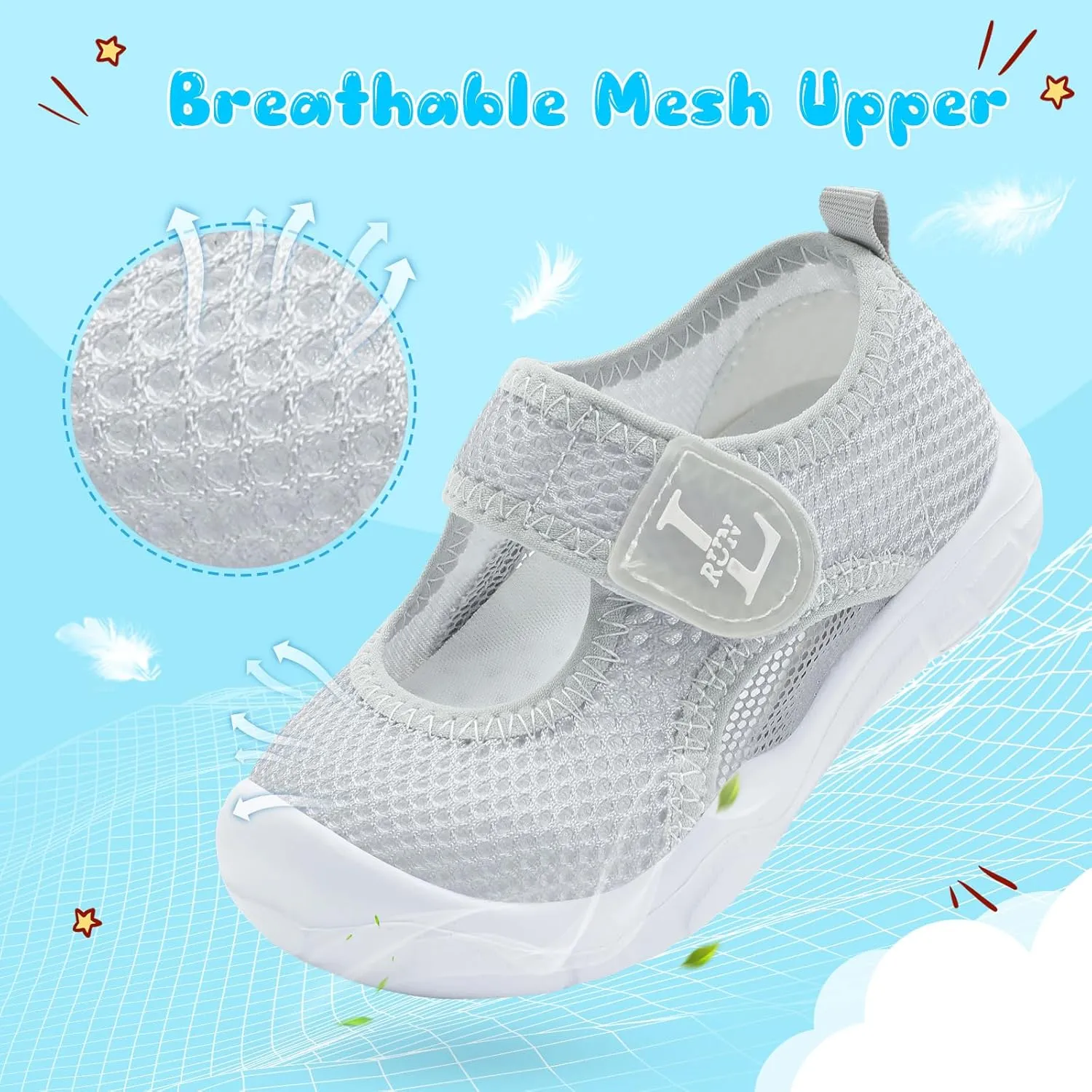 L-RUN Toddler Sandals Summer Boys Girls Adjustable Kids Sandal with Hook Loop Closed-Toe Lightweight Outdoor Sport Sandals