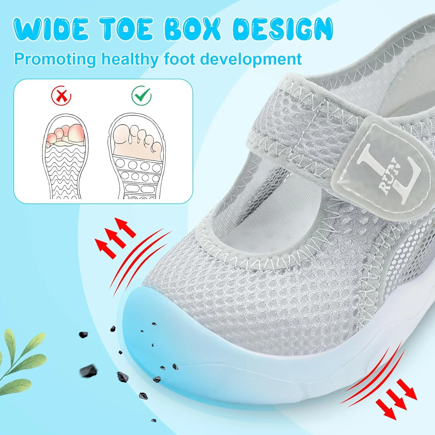 L-RUN Toddler Sandals Summer Boys Girls Adjustable Kids Sandal with Hook Loop Closed-Toe Lightweight Outdoor Sport Sandals