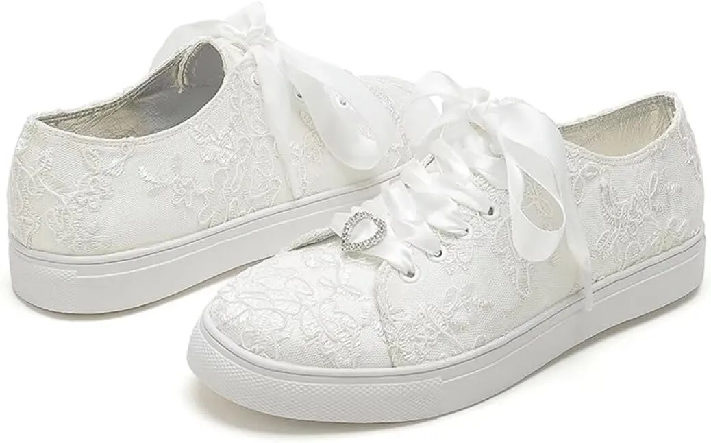 Lace Wedding Sneakers for Bride Comfortable Bridal Tennis Shoes Flat Wedding Shoes