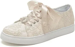 Lace Wedding Sneakers for Bride Comfortable Bridal Tennis Shoes Flat Wedding Shoes