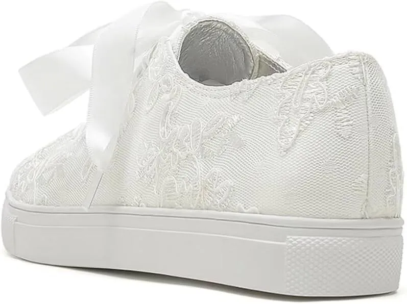 Lace Wedding Sneakers for Bride Comfortable Bridal Tennis Shoes Flat Wedding Shoes