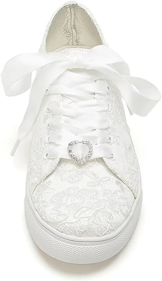 Lace Wedding Sneakers for Bride Comfortable Bridal Tennis Shoes Flat Wedding Shoes