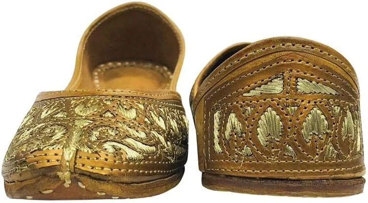 Ladies Copper Zari Work Punjabi Jutti Ethnic Mojari Handmade Leather Indain Jooti