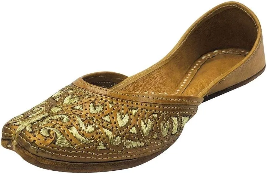 Ladies Copper Zari Work Punjabi Jutti Ethnic Mojari Handmade Leather Indain Jooti