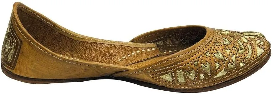 Ladies Copper Zari Work Punjabi Jutti Ethnic Mojari Handmade Leather Indain Jooti