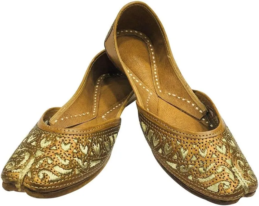 Ladies Copper Zari Work Punjabi Jutti Ethnic Mojari Handmade Leather Indain Jooti