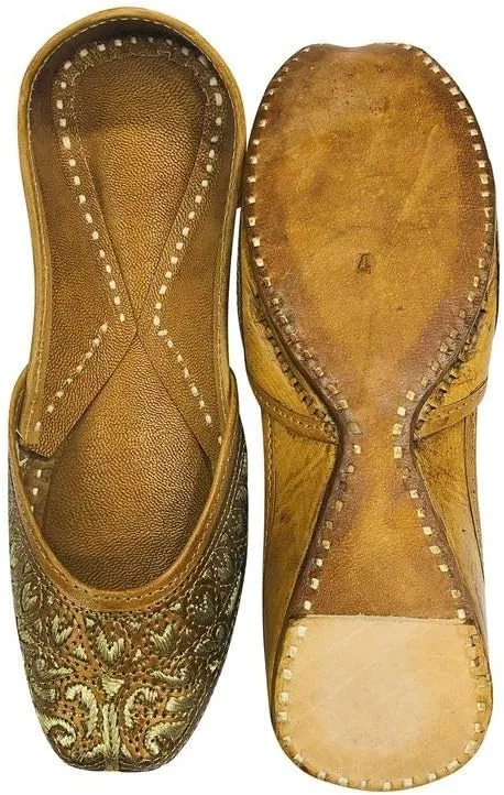 Ladies Copper Zari Work Punjabi Jutti Ethnic Mojari Handmade Leather Indain Jooti