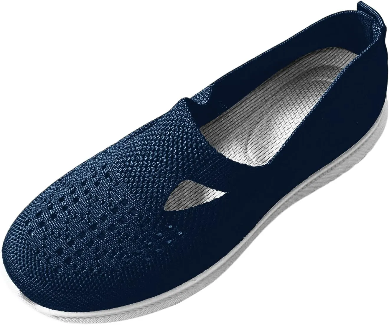 Ladies Fashion Solid Color Breathable Knitted Mesh Flat Bottomed Casual Sports Shoes Internationalist Women Sneaker (Dark Blue, 8.5)