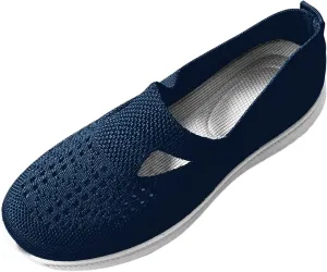 Ladies Fashion Solid Color Breathable Knitted Mesh Flat Bottomed Casual Sports Shoes Internationalist Women Sneaker (Dark Blue, 8.5)