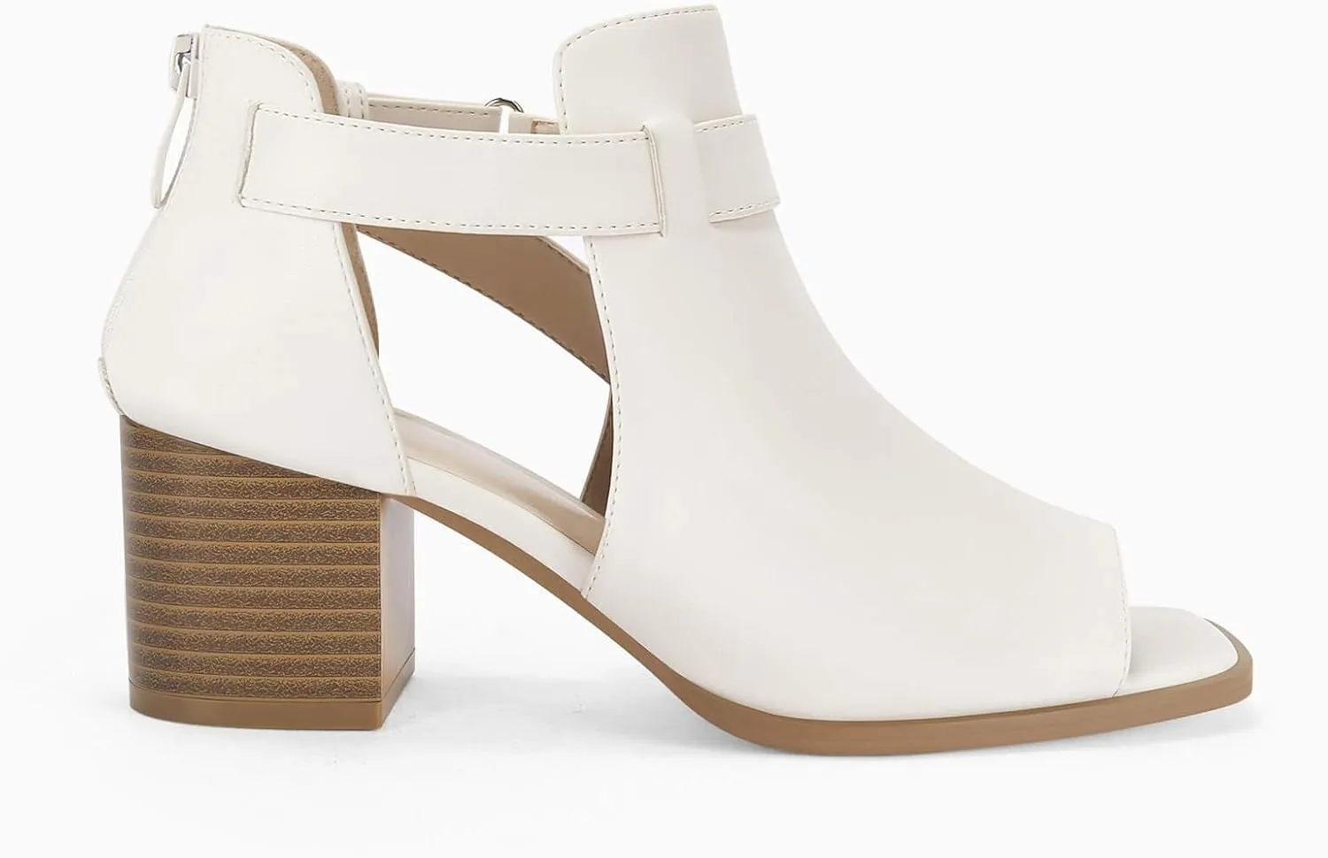 LAICIGO Womens Peep Toe Heels Chunky Heel Booties Open Toe Booty Cutout Dress Shoes with Back Zipper