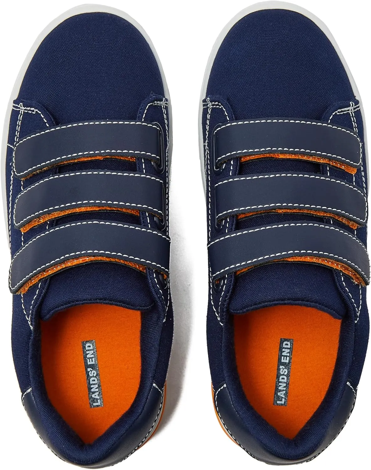 Lands' End Boys' and Girls' Sneakers, No Tie Casual Tennis Shoes for Boys and Girls Size 5-10 Toddler, Little and Big Kids 11 to 7, Blue or White with Hook and Loop Straps