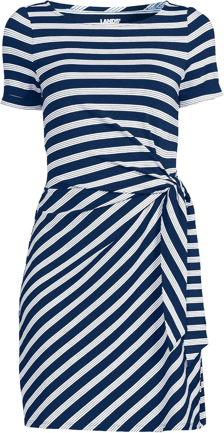 Lands' End Women's Short Sleeve Cotton Modal Wrap Mini Dress