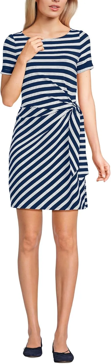 Lands' End Women's Short Sleeve Cotton Modal Wrap Mini Dress
