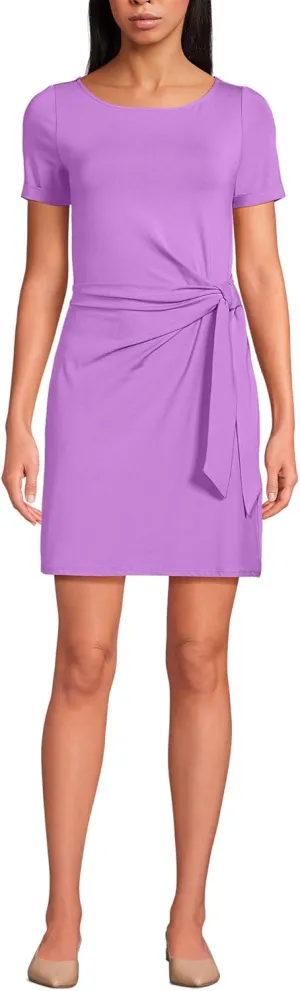 Lands' End Women's Short Sleeve Cotton Modal Wrap Mini Dress