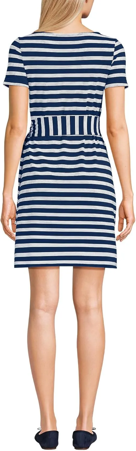 Lands' End Women's Short Sleeve Cotton Modal Wrap Mini Dress