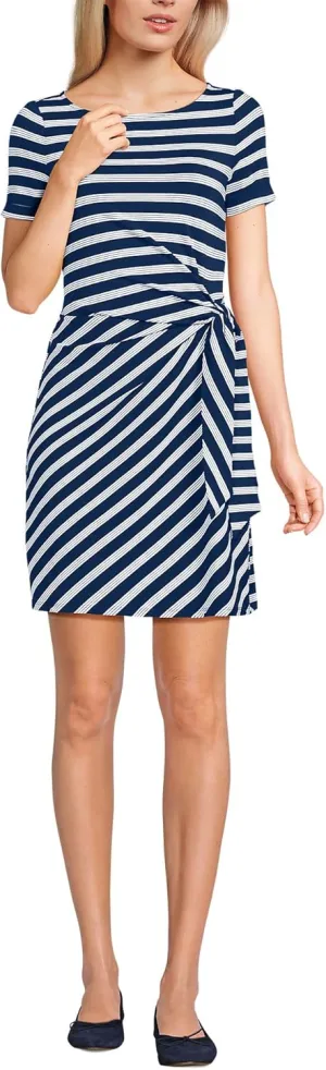 Lands' End Women's Short Sleeve Cotton Modal Wrap Mini Dress