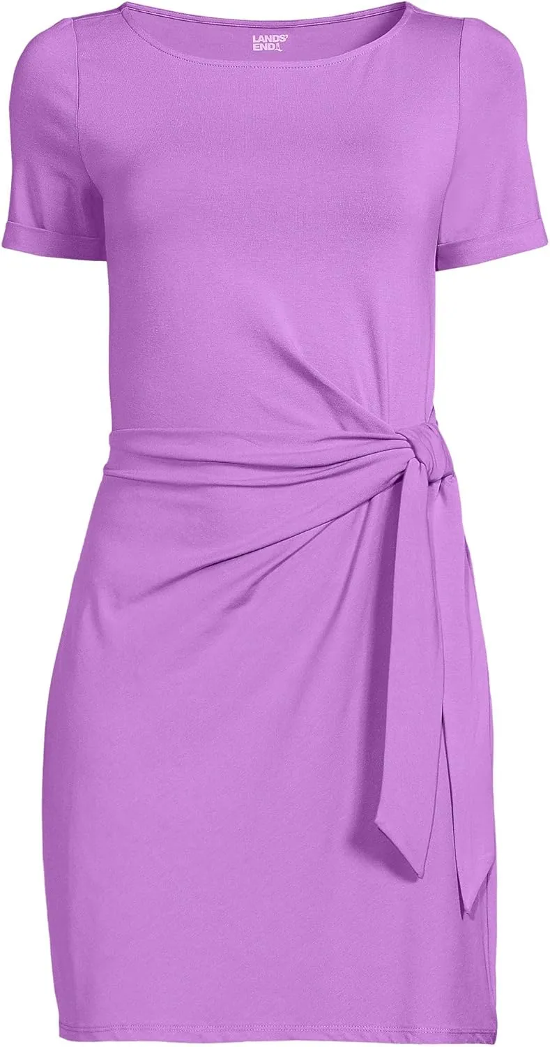 Lands' End Women's Short Sleeve Cotton Modal Wrap Mini Dress