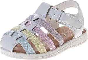 Laura Ashley Princess Girl Rainbow Sandals Summer Glitter Strap Closed Toe Sandals Flats for Girls Size 6-10 Toddler 11-12 Little Kid