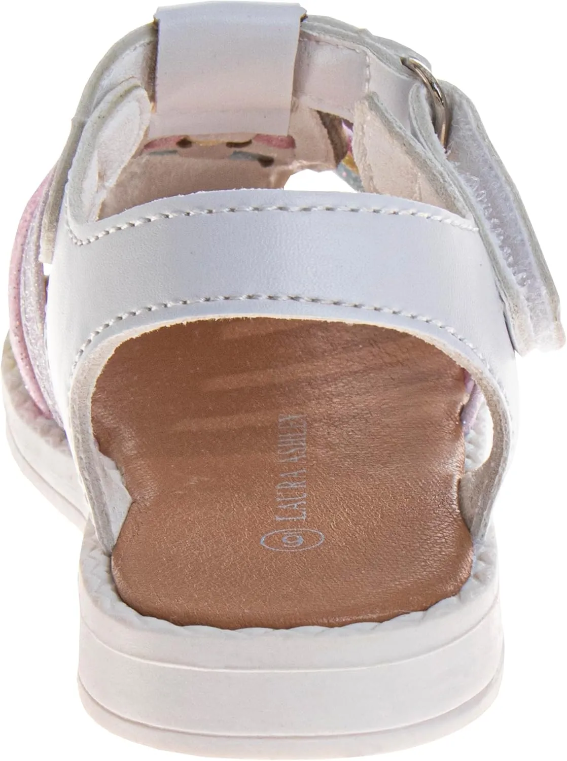 Laura Ashley Princess Girl Rainbow Sandals Summer Glitter Strap Closed Toe Sandals Flats for Girls Size 6-10 Toddler 11-12 Little Kid