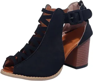 Lausiuoe Women Sandals,Womens Open Toe Ankle Strap Chunky Block High Heel Pump Sandals Casual Dressy Summer Sandals