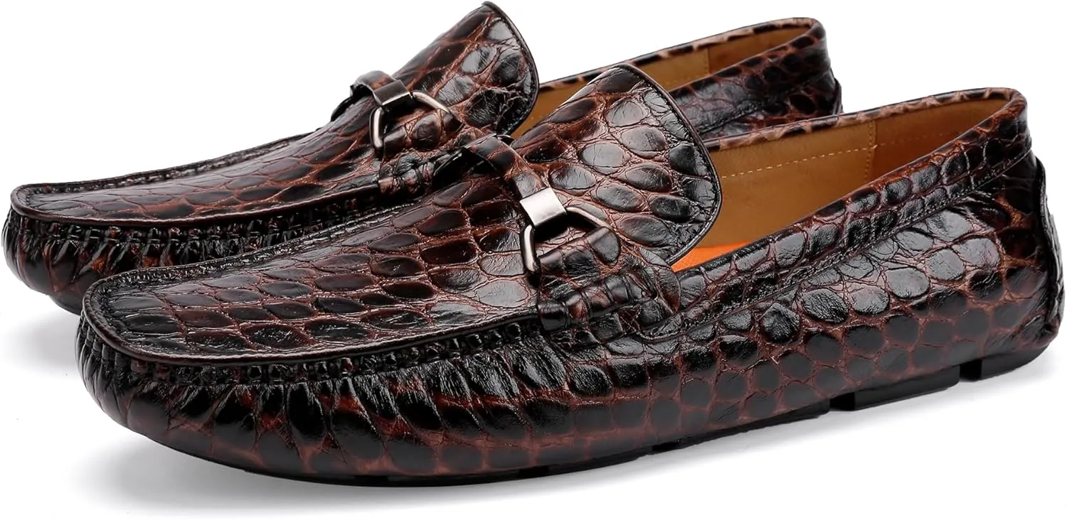 Leather Dress Shoes for Men, Crocodile Pattern Loafers Driving Loafers Formal Loafers Shoes