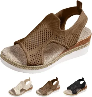 Libiyi Sandals Women Orthotic Ultra-Comfy Sport Sandals Wedge Heel Fly Weave Casual Hollow Beach Closed Toe Summer Shoe Strappy Flat with Buckle Strap Ultra Comfy Wedge and Shoes Walking