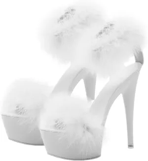 LIFKOME 1pair Super High Heel Fur Shoes Upper: Faux White Miss Dress Hate