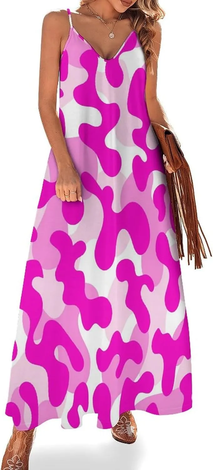 Lightning Star Cute Women's Casual Maxi Dresses Summer Spaghetti Straps Long Sleeveless Dress Sundress