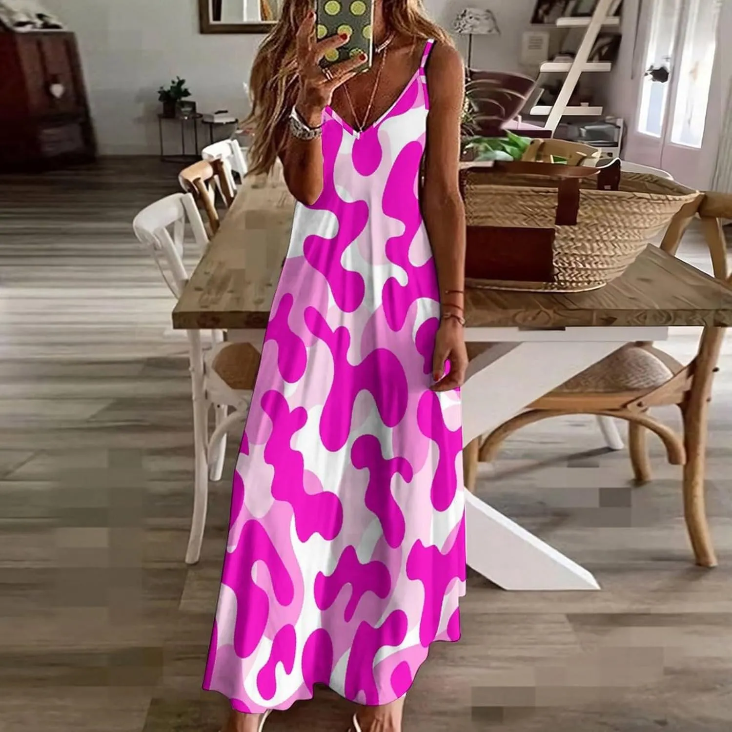 Lightning Star Cute Women's Casual Maxi Dresses Summer Spaghetti Straps Long Sleeveless Dress Sundress