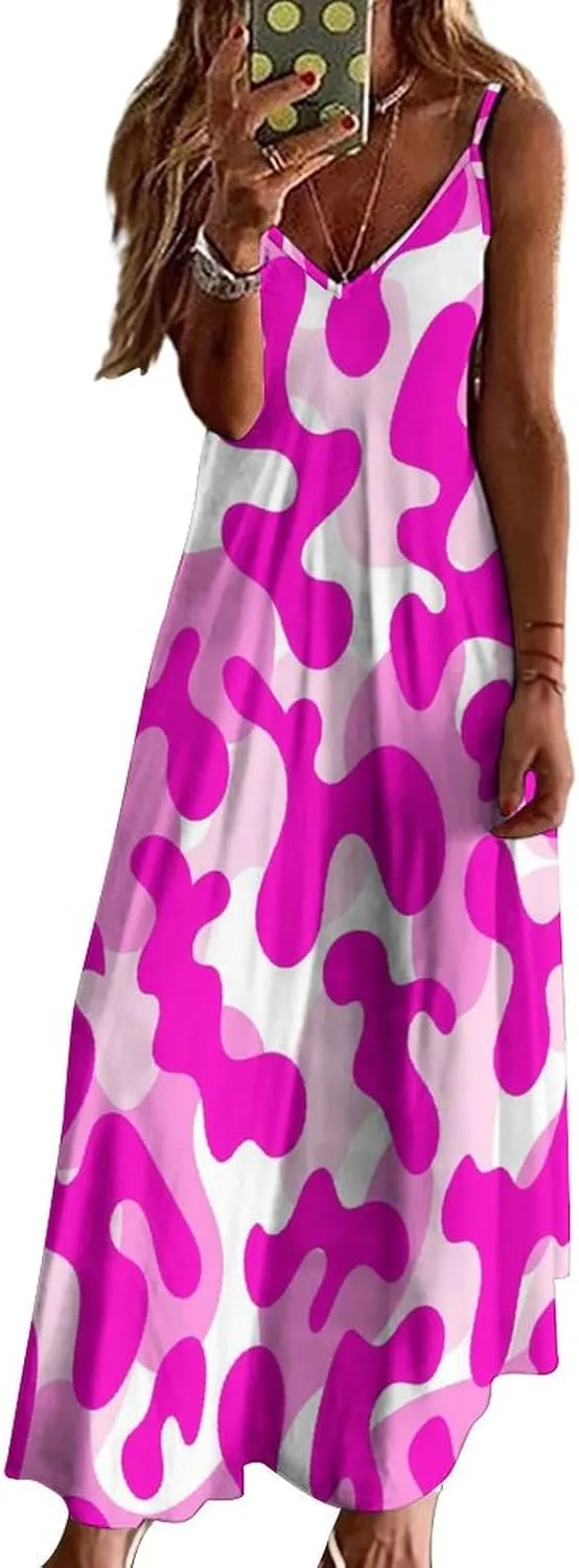 Lightning Star Cute Women's Casual Maxi Dresses Summer Spaghetti Straps Long Sleeveless Dress Sundress