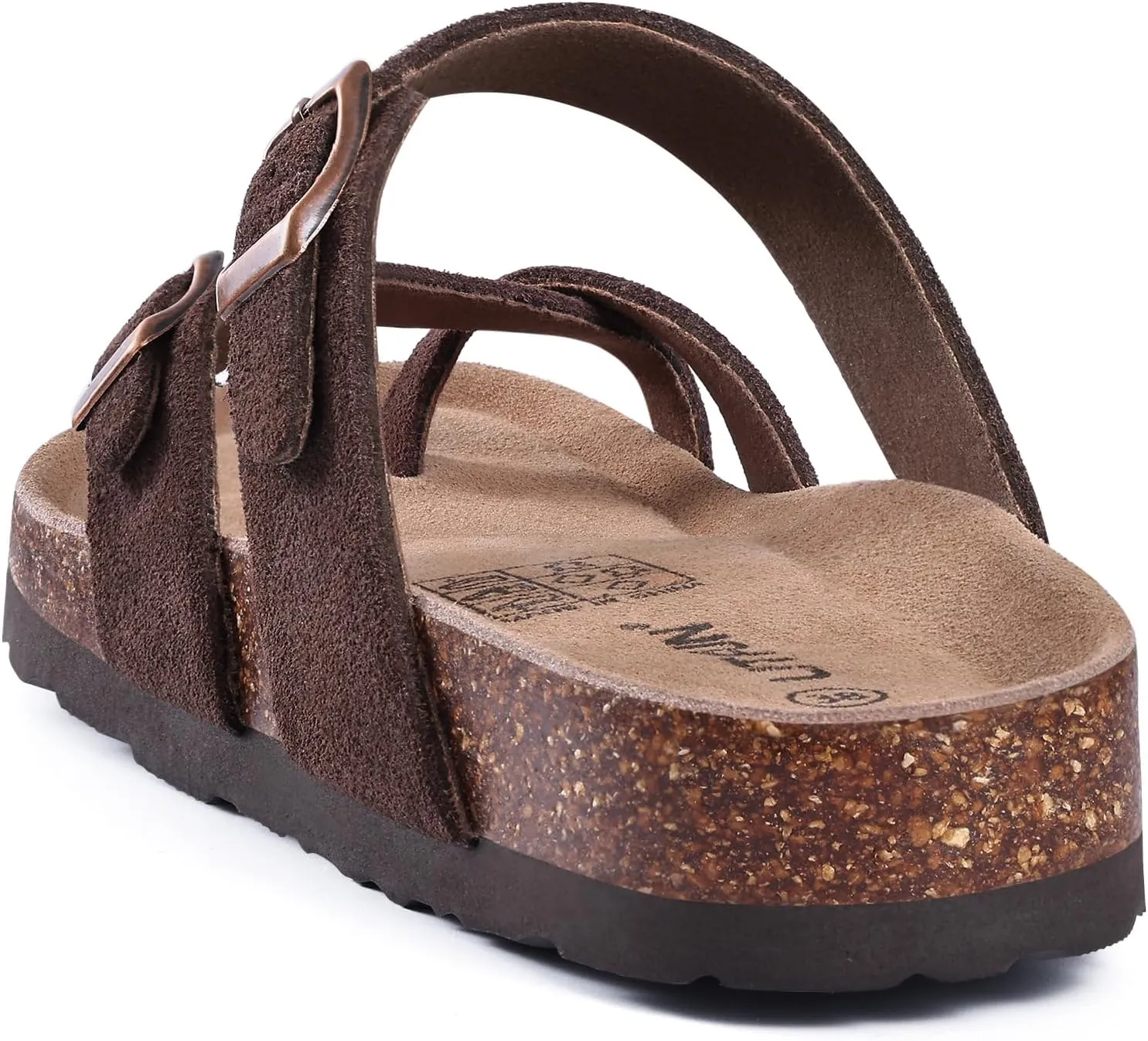 Litfun Women's Genuine Suede Cork Footbed Sandals Comfortable Summer Slides with Adjustable Buckle