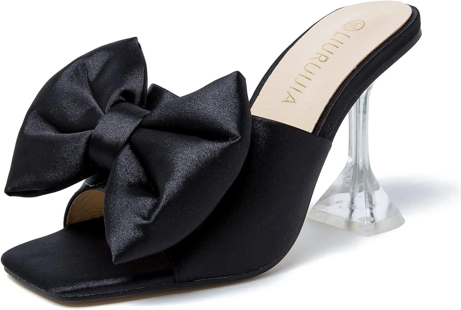 LIURUIJIA Women's Bow High Heels Mules Dress Sandals Slip On Party Prom Wedding Bridal Shoes