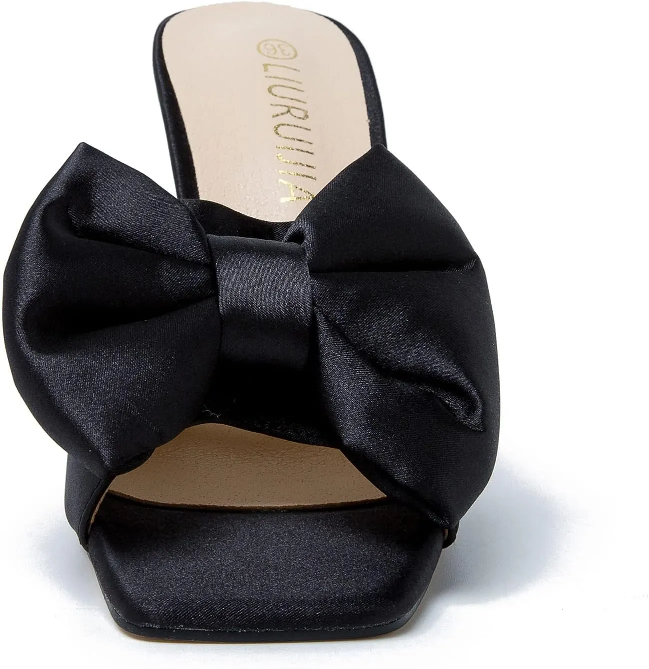 LIURUIJIA Women's Bow High Heels Mules Dress Sandals Slip On Party Prom Wedding Bridal Shoes