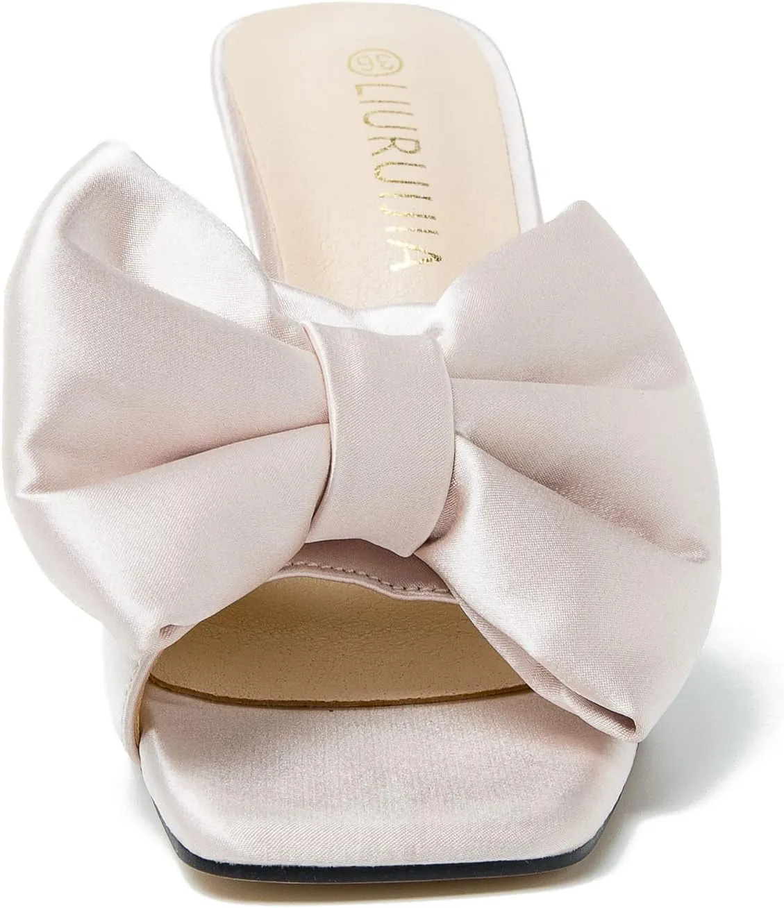 LIURUIJIA Women's Bow High Heels Mules Dress Sandals Slip On Party Prom Wedding Bridal Shoes