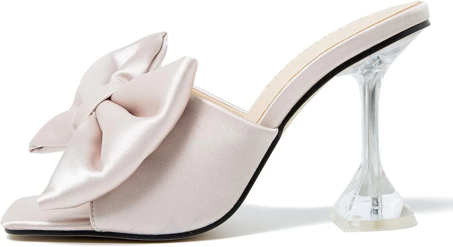 LIURUIJIA Women's Bow High Heels Mules Dress Sandals Slip On Party Prom Wedding Bridal Shoes