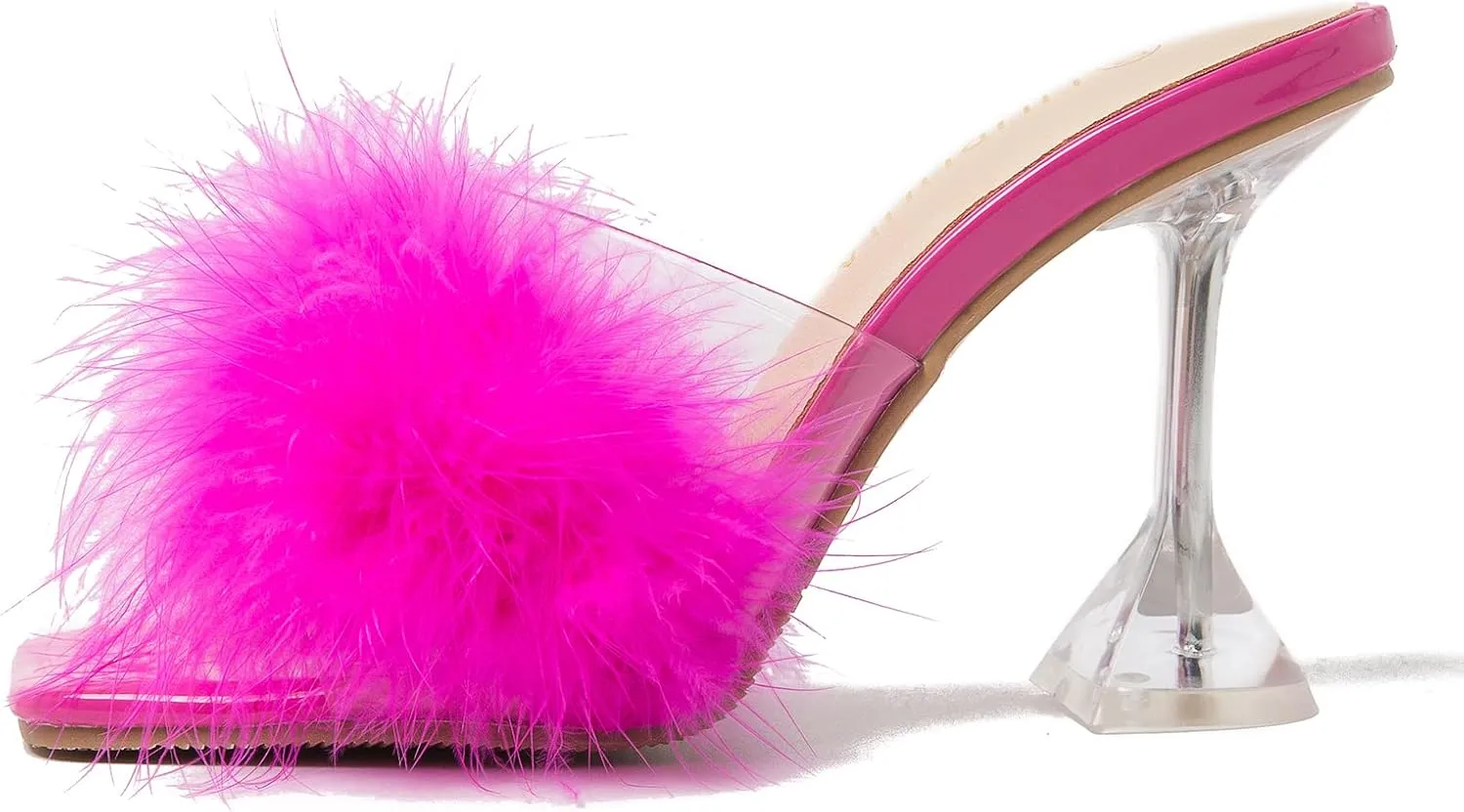 LIURUIJIA Women's Square Toe Feathers High Heels Fur Mules Sandals Fuzzy Fluffy Wedding Bridal Party Dress Shoes