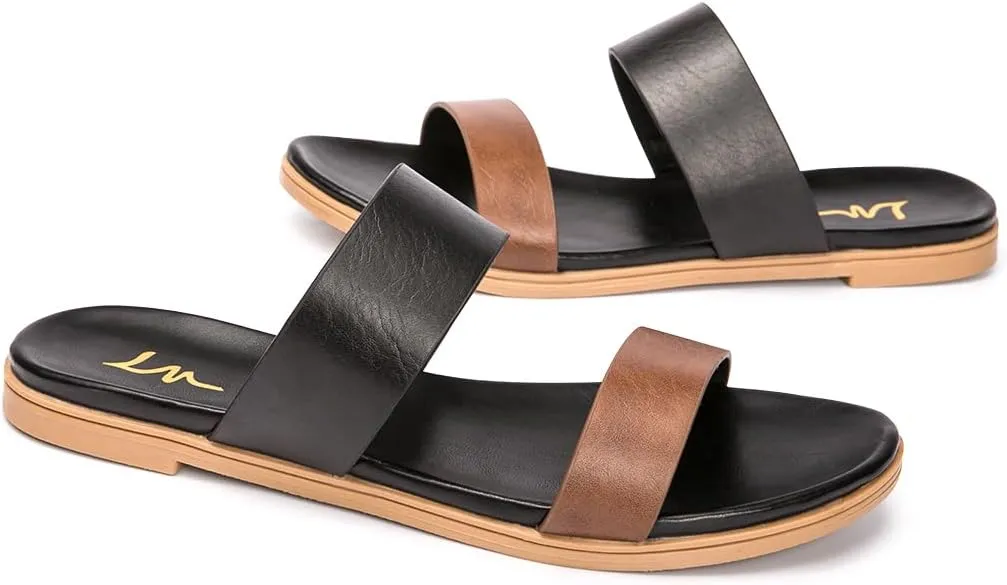 LM Women's Slide Sandals Two Band Slip On Flat Sandals Casual Summer Sandals
