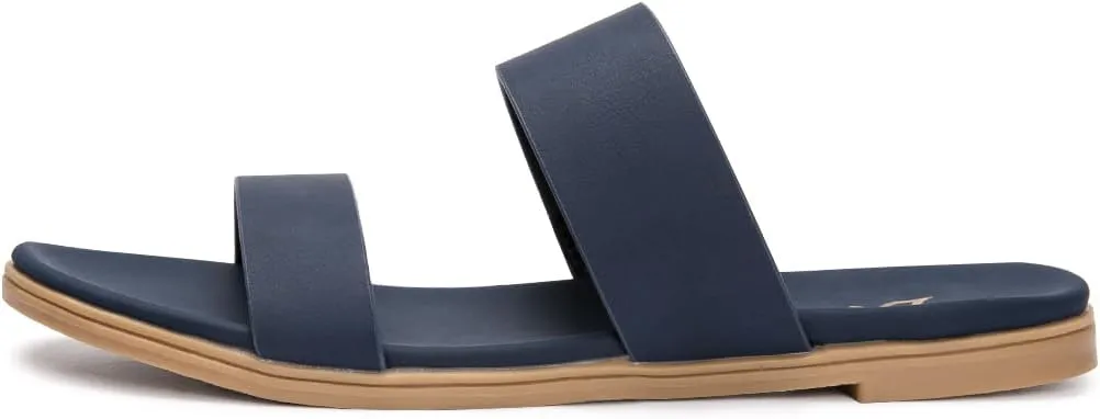 LM Women's Slide Sandals Two Band Slip On Flat Sandals Casual Summer Sandals