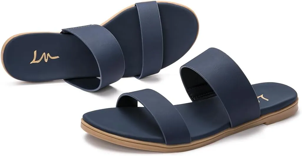 LM Women's Slide Sandals Two Band Slip On Flat Sandals Casual Summer Sandals
