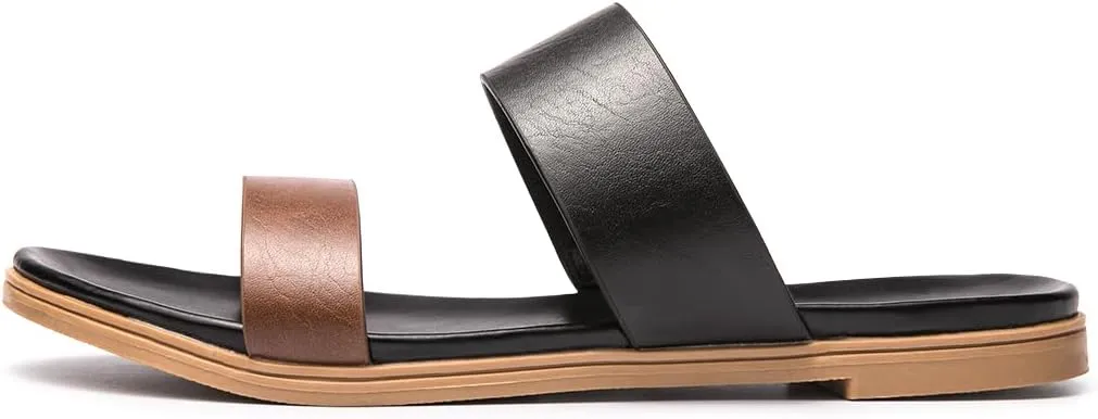LM Women's Slide Sandals Two Band Slip On Flat Sandals Casual Summer Sandals