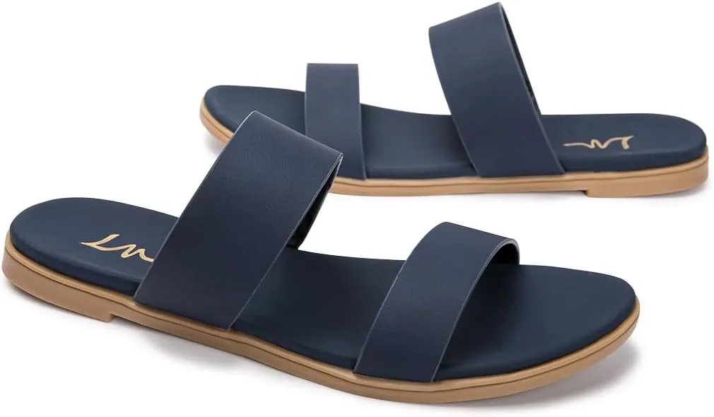LM Women's Slide Sandals Two Band Slip On Flat Sandals Casual Summer Sandals