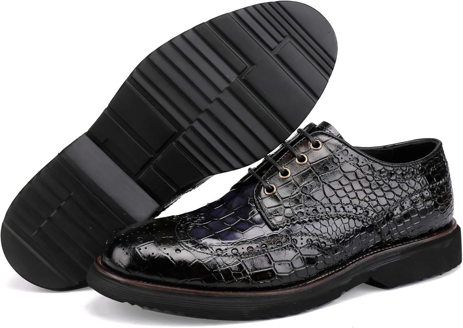 Loafers for Men,Leather Crocodile Pattern Lace Up Business Formal Dress Shoes Loafers