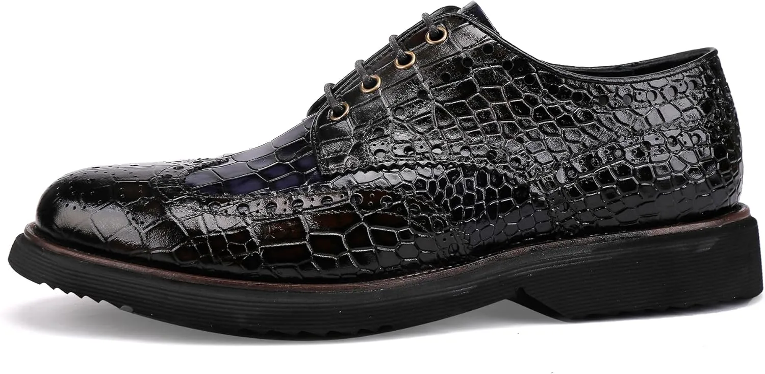 Loafers for Men,Leather Crocodile Pattern Lace Up Business Formal Dress Shoes Loafers