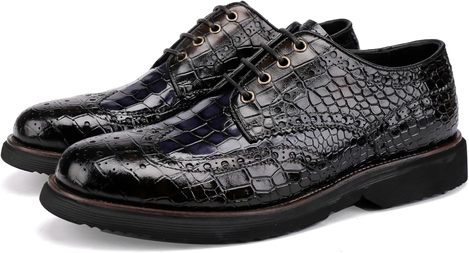 Loafers for Men,Leather Crocodile Pattern Lace Up Business Formal Dress Shoes Loafers
