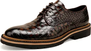 Loafers for Men,Leather Crocodile Pattern Oxfords Lace Up Business Formal Brogue Dress Shoes