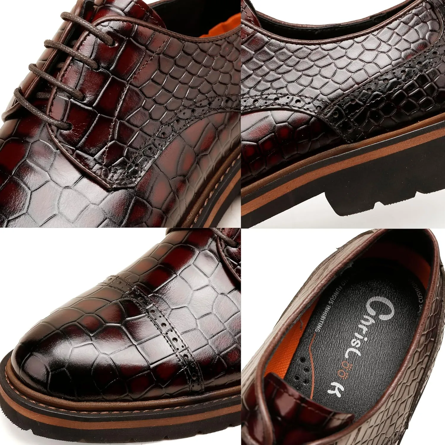 Loafers for Men,Leather Crocodile Pattern Oxfords Lace Up Business Formal Brogue Dress Shoes