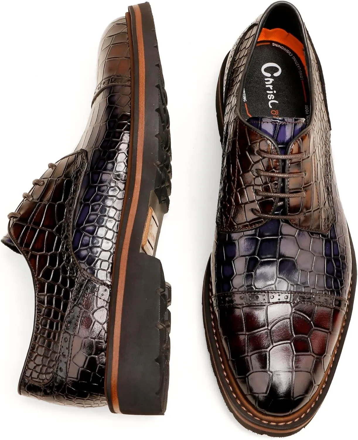 Loafers for Men,Leather Crocodile Pattern Oxfords Lace Up Business Formal Brogue Dress Shoes
