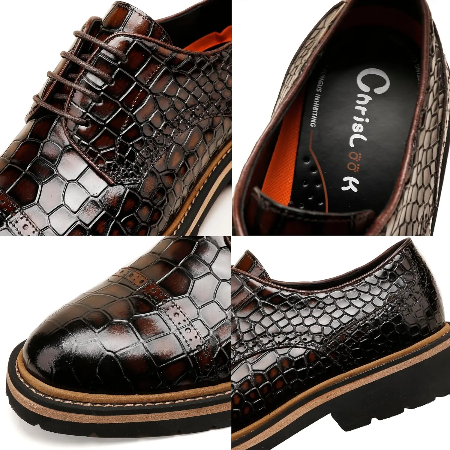 Loafers for Men,Leather Crocodile Pattern Oxfords Lace Up Business Formal Brogue Dress Shoes