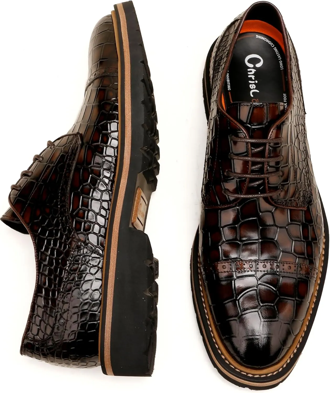 Loafers for Men,Leather Crocodile Pattern Oxfords Lace Up Business Formal Brogue Dress Shoes